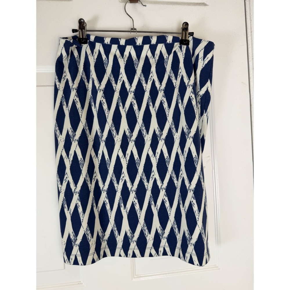 Corpcore Academic J McLaughlin Sz 4 Skirt Blue Bamboo Trellis Print Stretch Knit